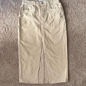 PAIGE Beige Midi Skirt with Front Slit